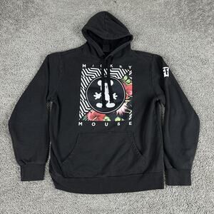 Mickey Mouse Hoodie Womens Medium Black NEFF Floral Graphic Pullover Disney 28